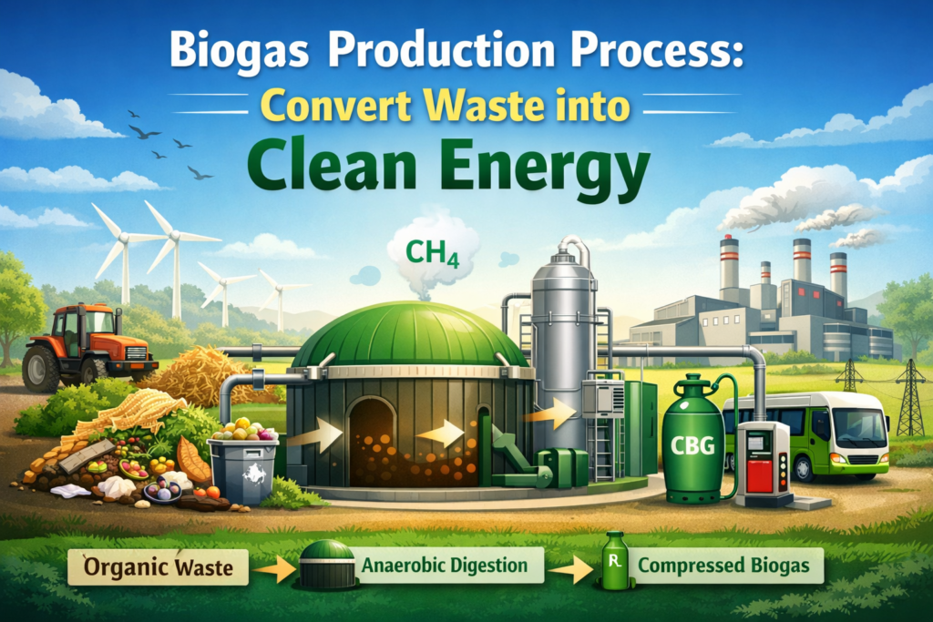 Biogas production process converting organic waste into clean renewable energy (